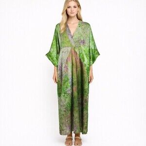 bash green maxi dress Bash ba&sh PERLA green iridescent floral wrap maxi pleated dress - Size XS/US 4